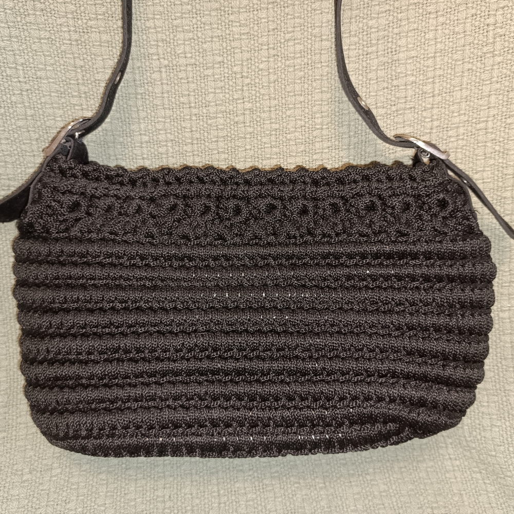 Vintage Y2K 90s Peruvian Hand Crochet Structured Mini Shoulder Bag Black